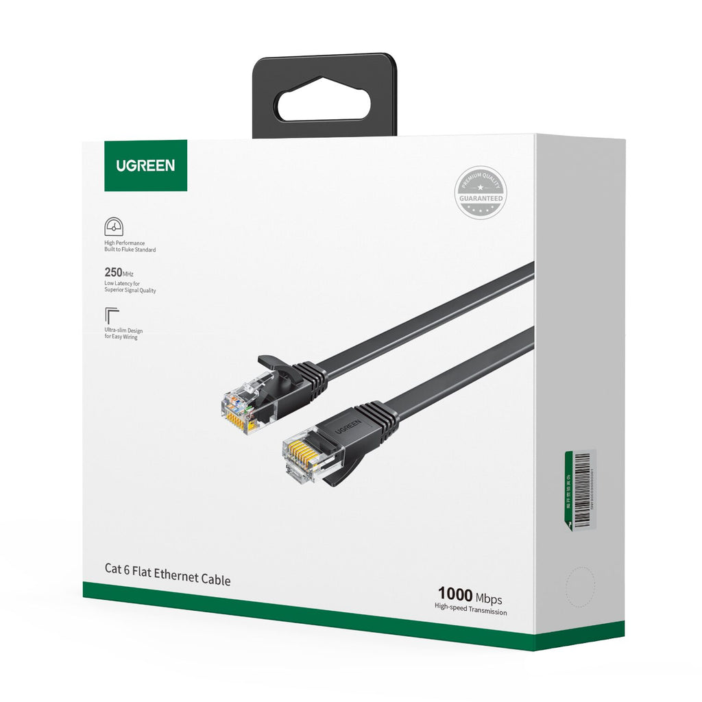 UGREEN NW102 Cat6 U/UTP Flat Ethernet Cable 1m - Black