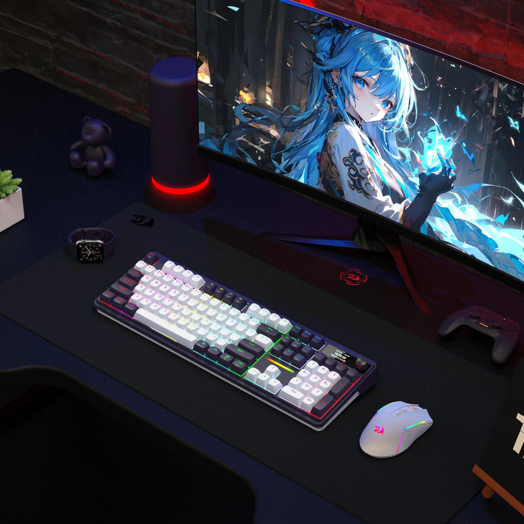 Redragon K762WB-RGB-PRO LCD Full-size Gasket Mechanical Keyboard - Black